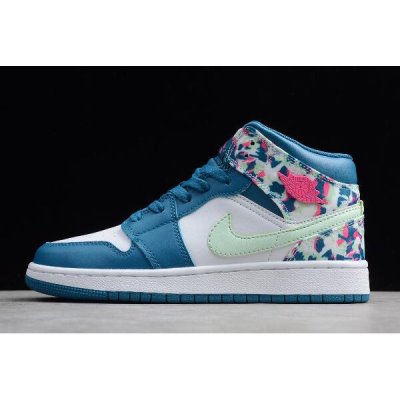 Nike Bayan Air Jordan 1 Mid Gs Beyaz / Mavi / Pembe / Yeşil Basketbol Ayakkabısı Türkiye - K8TLLPU6